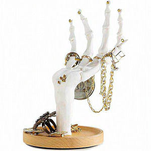Home White‎ Wood Skeleton Hand Ring Jewelry Earring and Necklace Holder